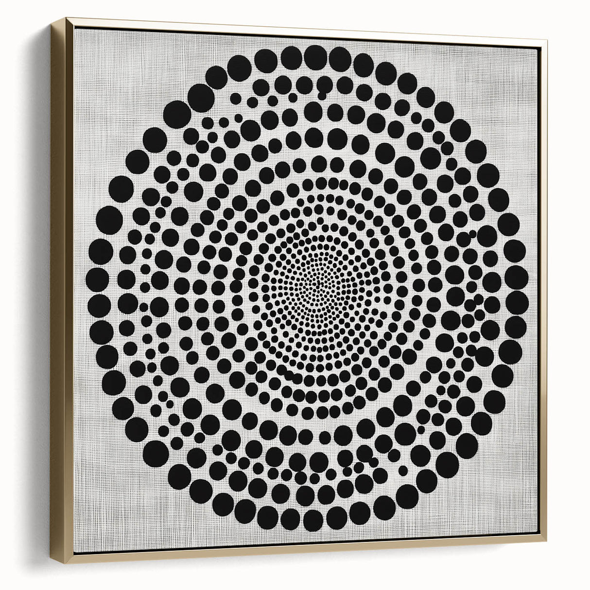 Abstract Art Prints – Hypnotic Black Dot Spiral on Textured Gray