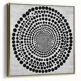 Abstract Art Prints – Hypnotic Black Dot Spiral on Textured Gray