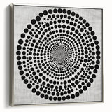 Abstract Art Prints – Hypnotic Black Dot Spiral on Textured Gray