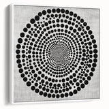 Abstract Art Prints – Hypnotic Black Dot Spiral on Textured Gray