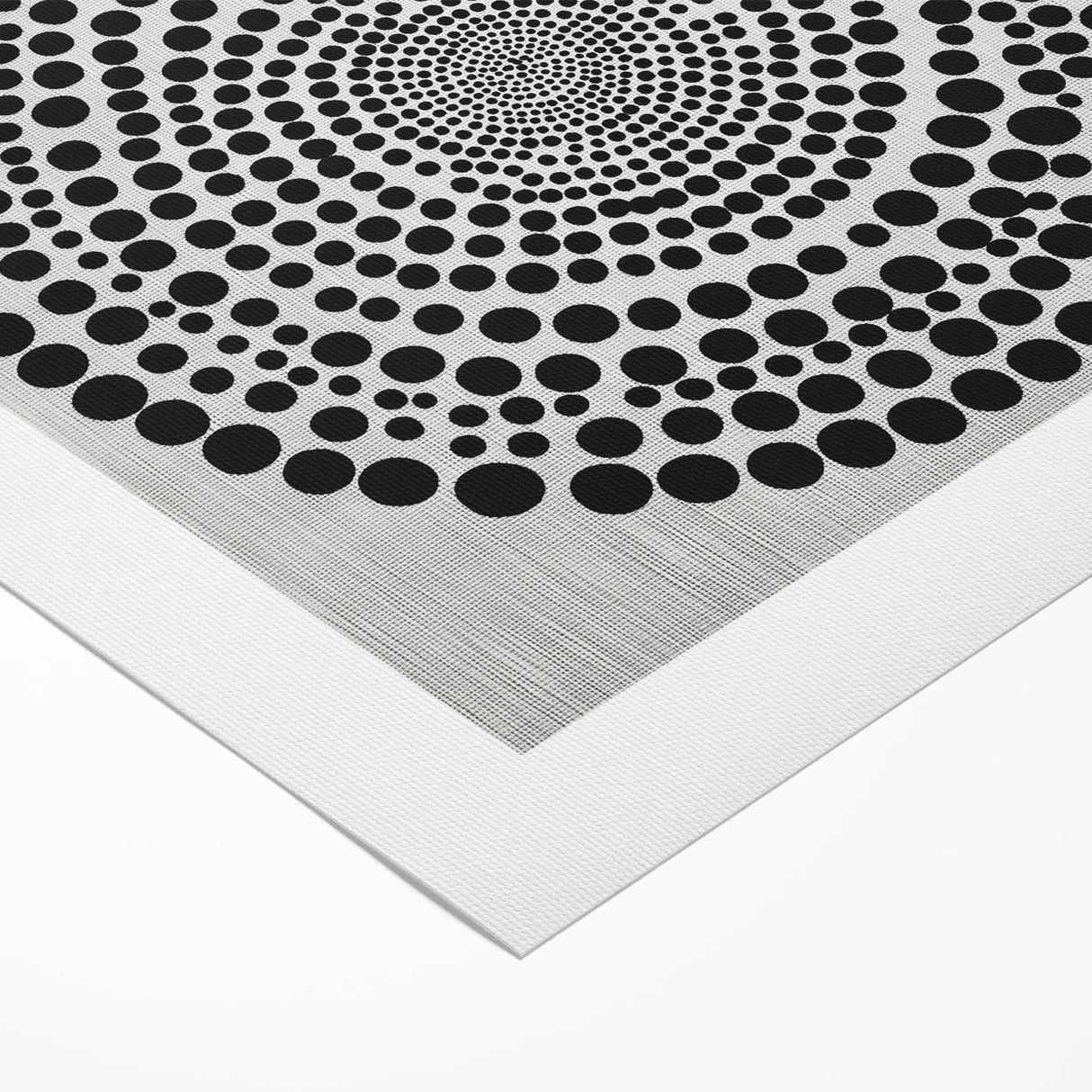 Abstract Art Prints – Hypnotic Black Dot Spiral on Textured Gray