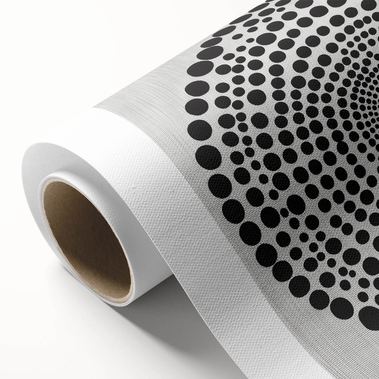 Abstract Art Prints – Hypnotic Black Dot Spiral on Textured Gray