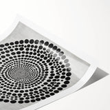 Abstract Art Prints – Hypnotic Black Dot Spiral on Textured Gray
