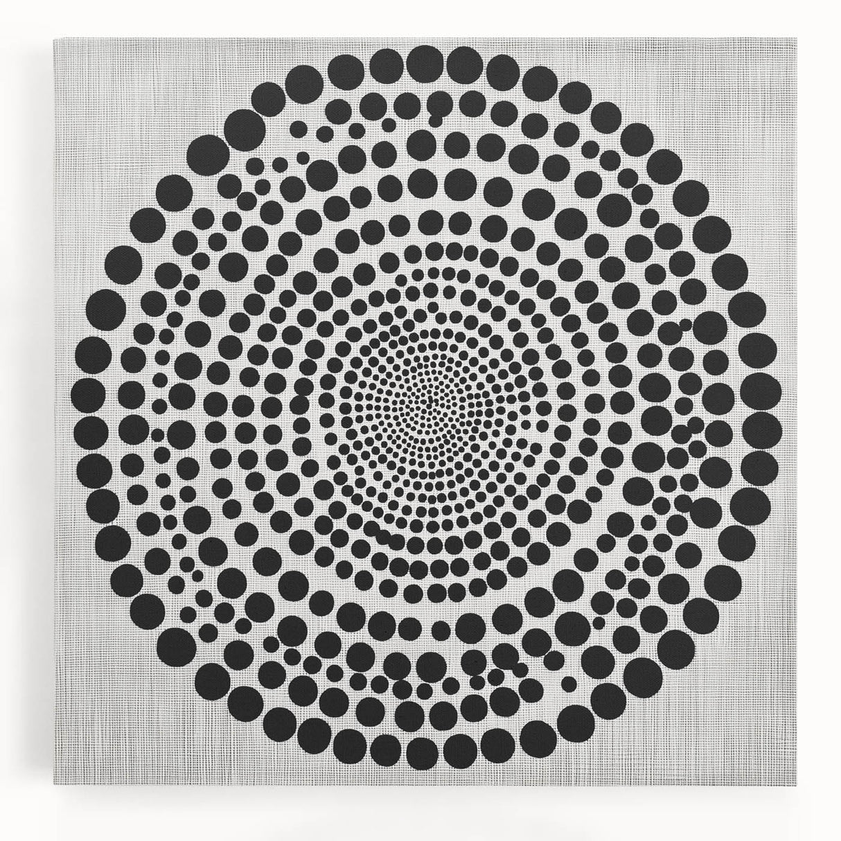 Abstract Art Prints – Hypnotic Black Dot Spiral on Textured Gray
