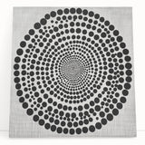 Abstract Art Prints – Hypnotic Black Dot Spiral on Textured Gray