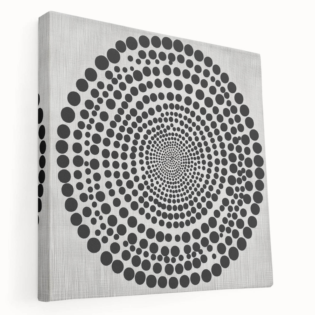 Abstract Art Prints – Hypnotic Black Dot Spiral on Textured Gray