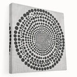 Abstract Art Prints – Hypnotic Black Dot Spiral on Textured Gray