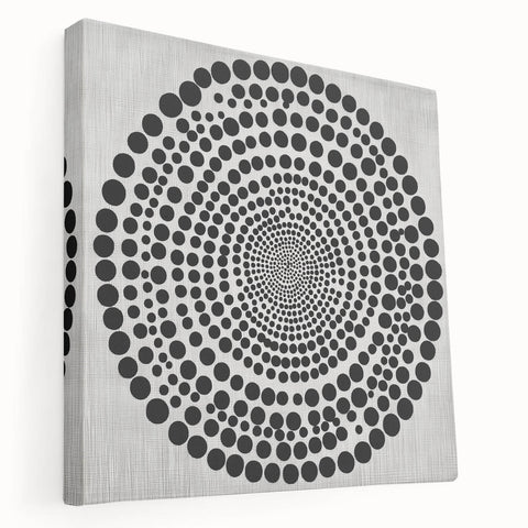 Abstract Art Prints – Hypnotic Black Dot Spiral on Textured Gray