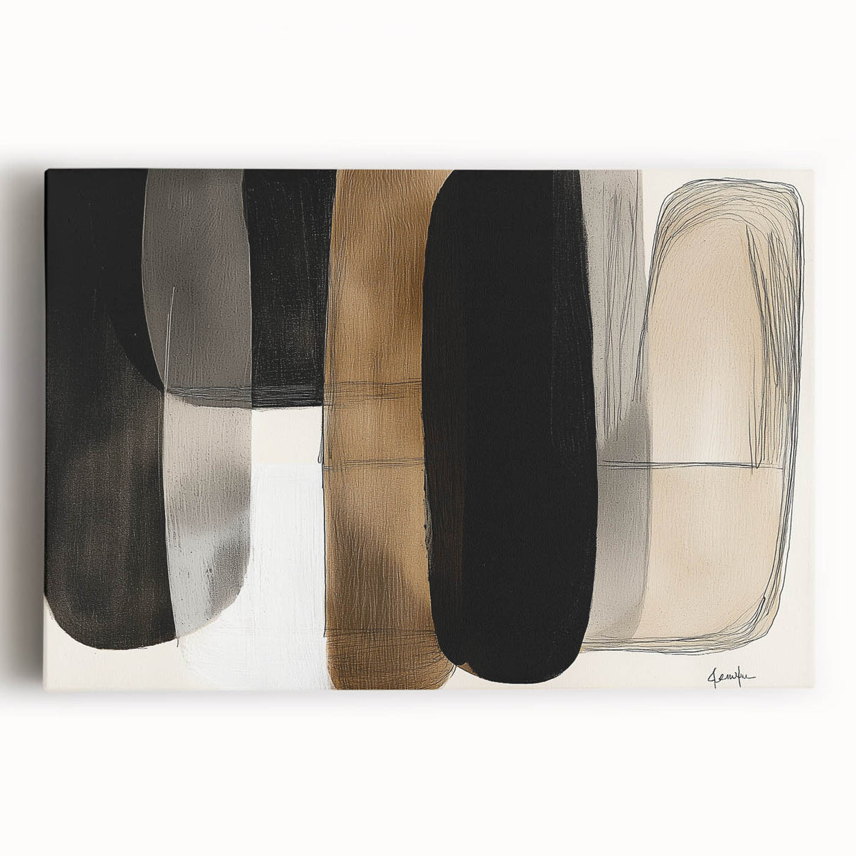 Contemporary Dining Room Wall Art – Black & Brown Abstract Print