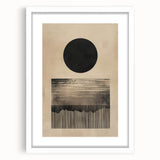 Abstract minimalist wall art framed in white with a mat, showcasing soft color gradients and geometric shapes, ideal for modern home decor.