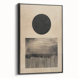 Framed abstract minimalist wall art in black, showcasing a sleek side profile. Ideal for modern decor, enhancing contemporary spaces with elegance.