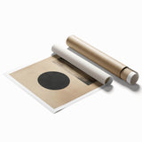 Abstract minimalist wall art print showcasing soft pastel colors and geometric shapes, elegantly rolled and packaged in a protective tube for easy display.