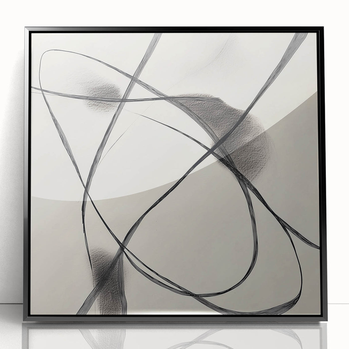 Modern Abstract Wall Art – Dynamic Charcoal Linework on Beige