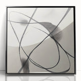 Modern Abstract Wall Art – Dynamic Charcoal Linework on Beige