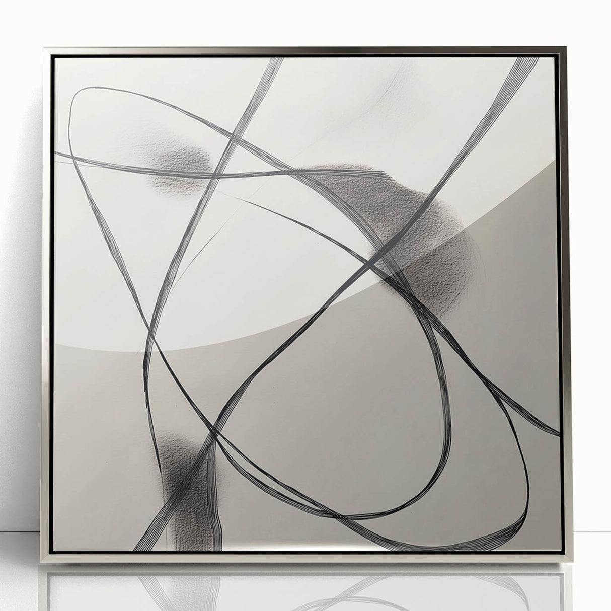 Modern Abstract Wall Art – Dynamic Charcoal Linework on Beige