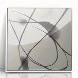 Modern Abstract Wall Art – Dynamic Charcoal Linework on Beige