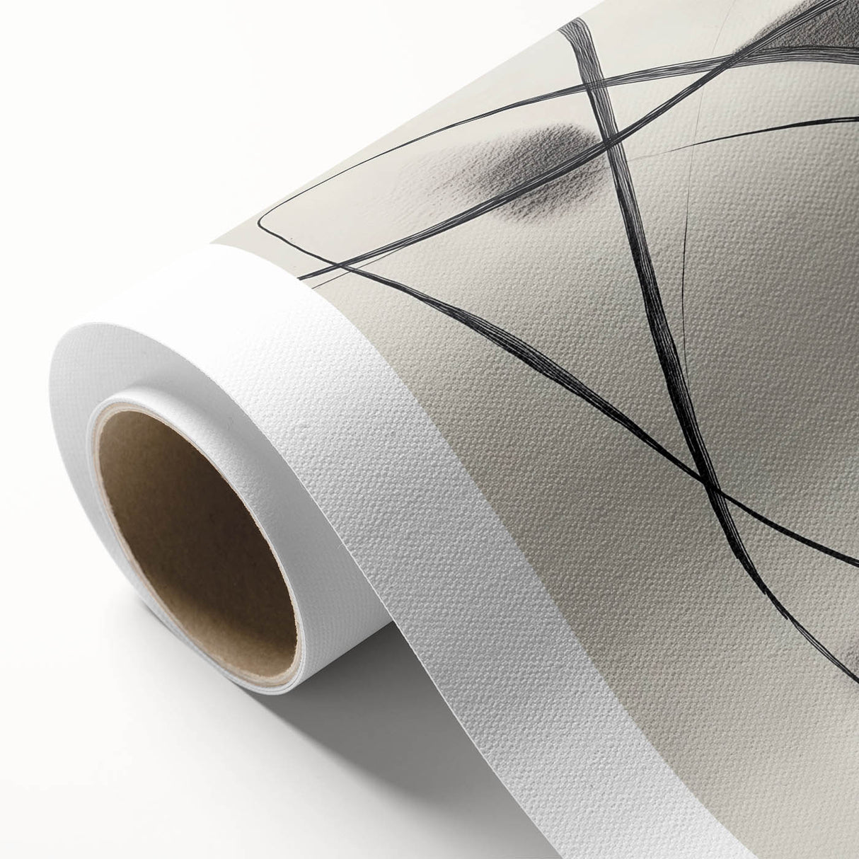 Modern Abstract Wall Art – Dynamic Charcoal Linework on Beige