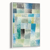 Modern Wall Art: Abstract Patchwork in Cool Tones – Tranquil Contemporary Decor