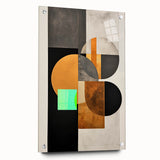 Abstract minimalist wall art displayed in a side view, showcasing vibrant colors and clean lines, mounted with pins for an elegant presentation on acrylic glass.