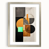 Abstract minimalist wall art framed in silver, featuring soft geometric shapes and muted colors, designed to enhance modern interior decor.