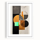 Abstract minimalist wall art framed in white mat, showcasing a geometric design with soft pastel colors, perfect for modern home decor and aesthetic appeal.