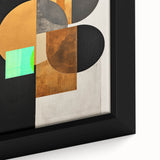 Close-up of a framed abstract minimalist wall art piece showcasing soft pastel colors and geometric shapes, perfect for modern interior decor.