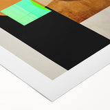 Abstract minimalist wall art on rolled canvas, showcasing soft pastel colors and geometric shapes, presented in a protective cardboard tube for safe shipping.