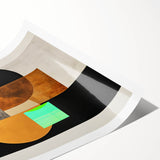 Abstract minimalist wall art print showcasing soft pastel colors and geometric shapes, elegantly rolled and packaged in a protective cardboard tube for shipping.