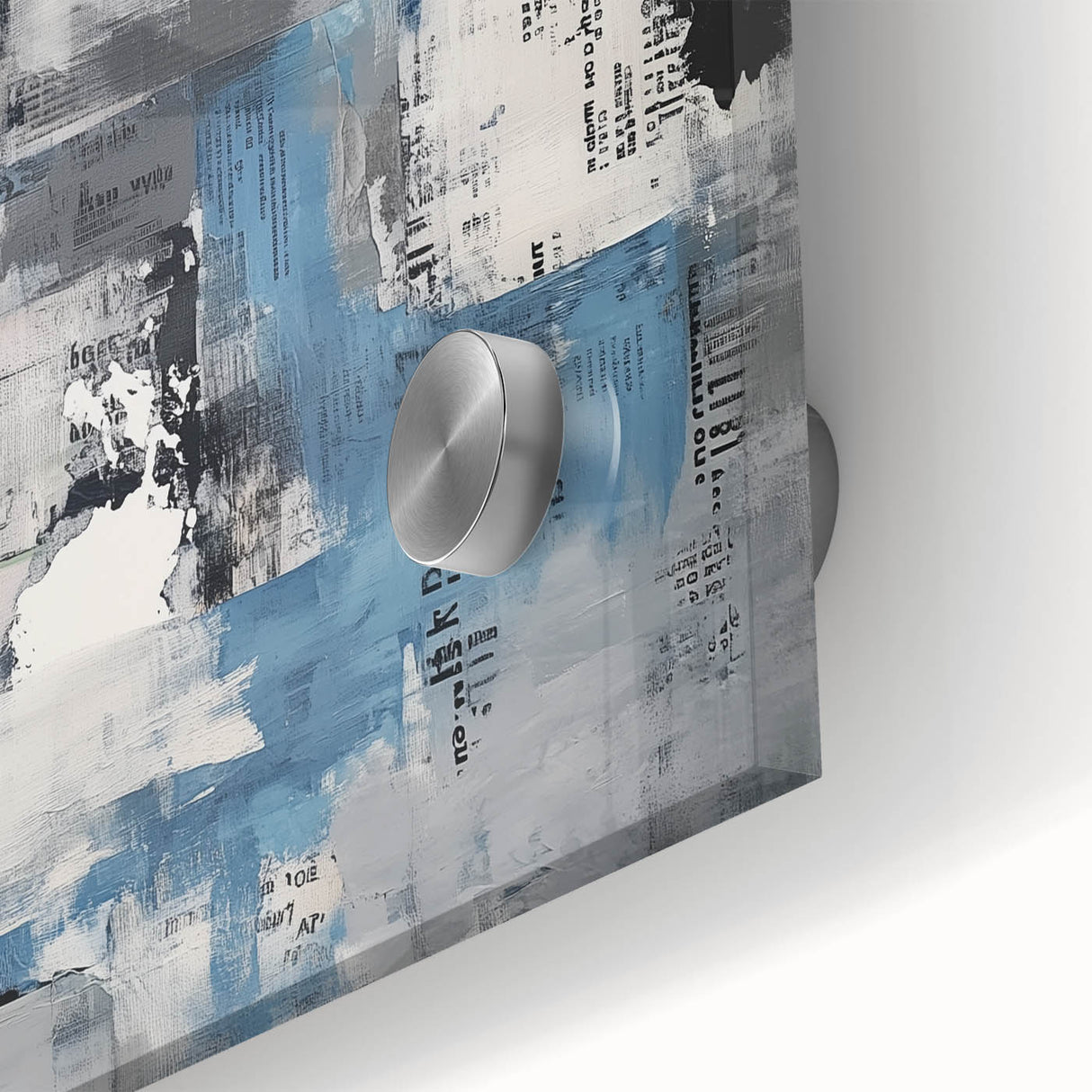 Contemporary Abstract Canvas – Blue, Gray & Textured Collage Art