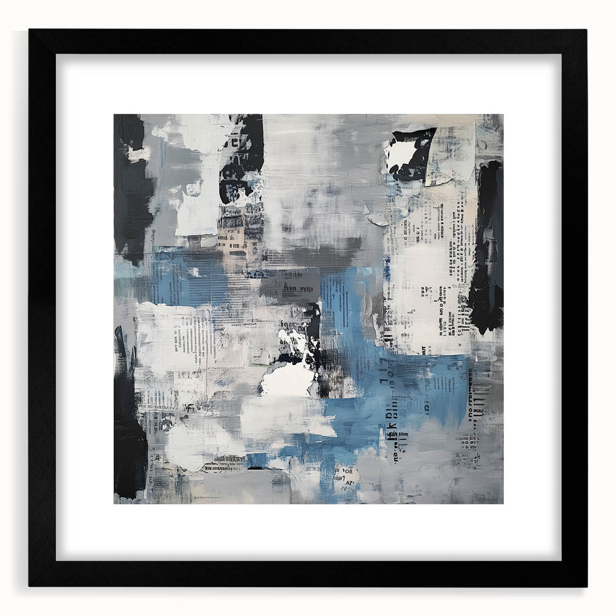 Contemporary Abstract Canvas – Blue, Gray & Textured Collage Art