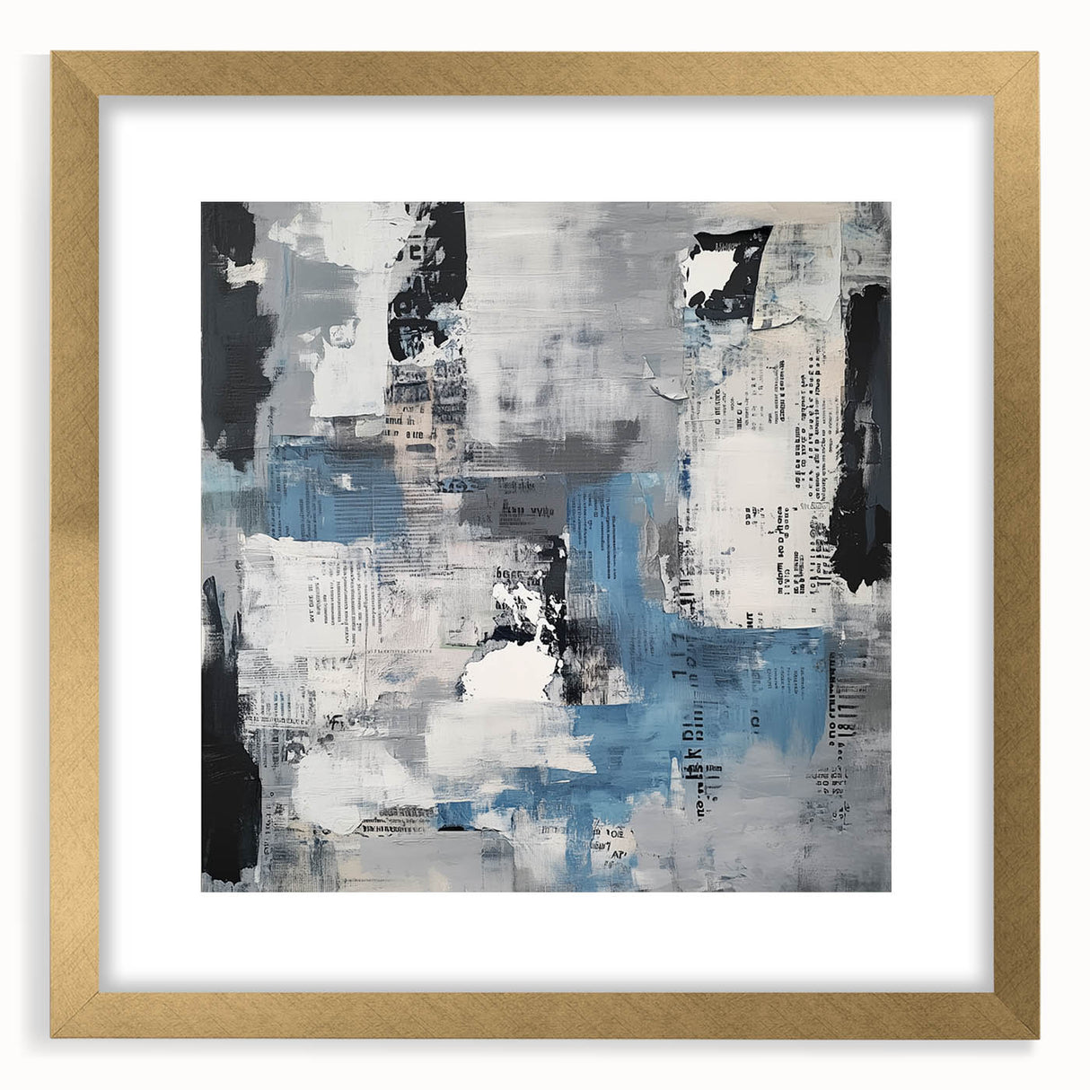 Contemporary Abstract Canvas – Blue, Gray & Textured Collage Art