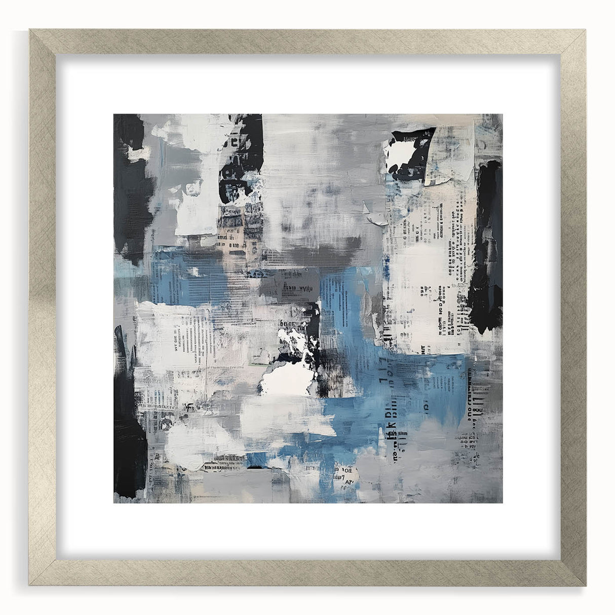 Contemporary Abstract Canvas – Blue, Gray & Textured Collage Art
