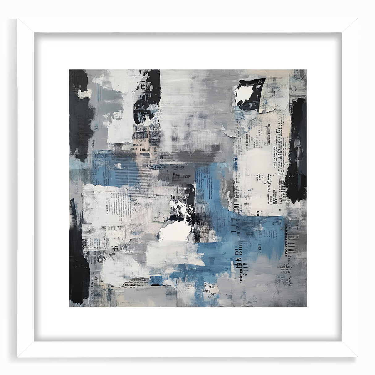 Contemporary Abstract Canvas – Blue, Gray & Textured Collage Art