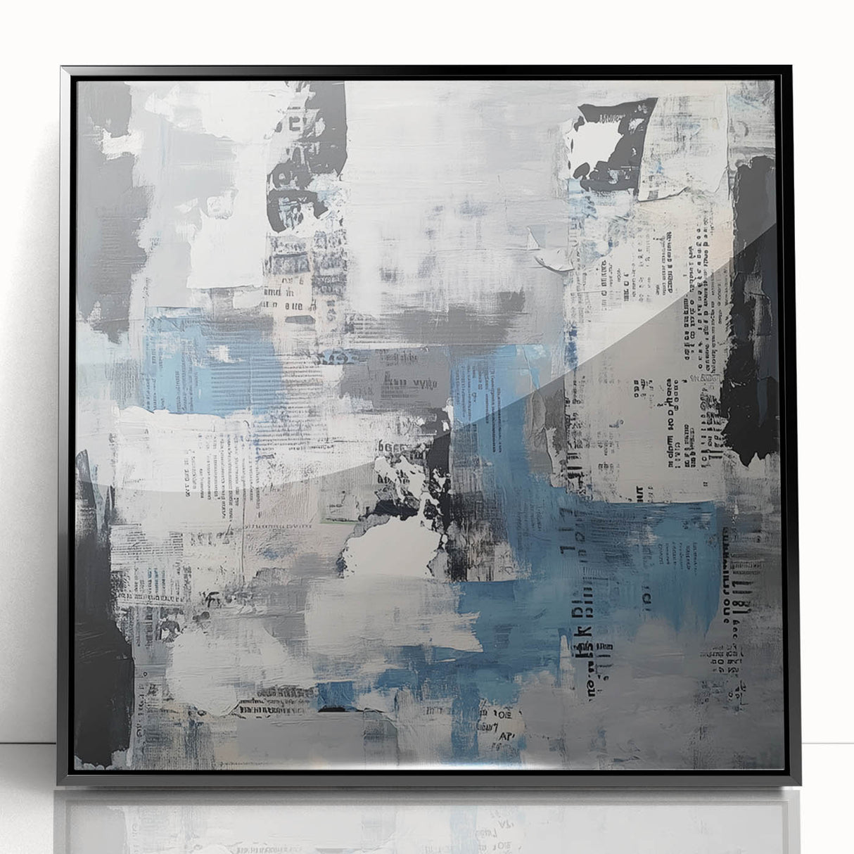 Contemporary Abstract Canvas – Blue, Gray & Textured Collage Art