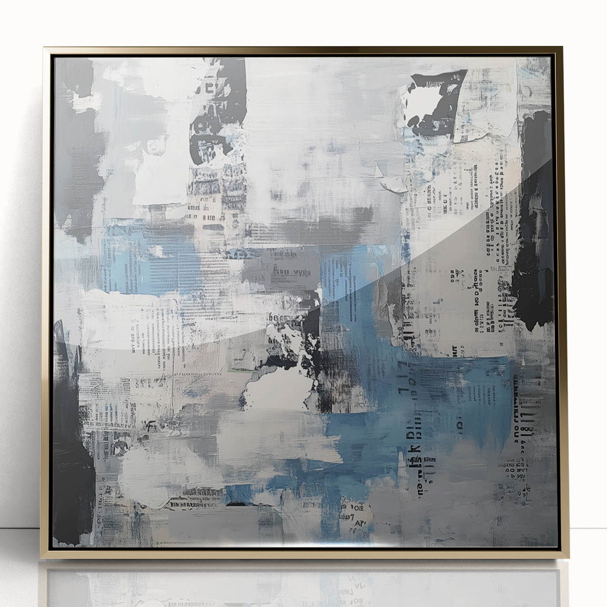 Contemporary Abstract Canvas – Blue, Gray & Textured Collage Art