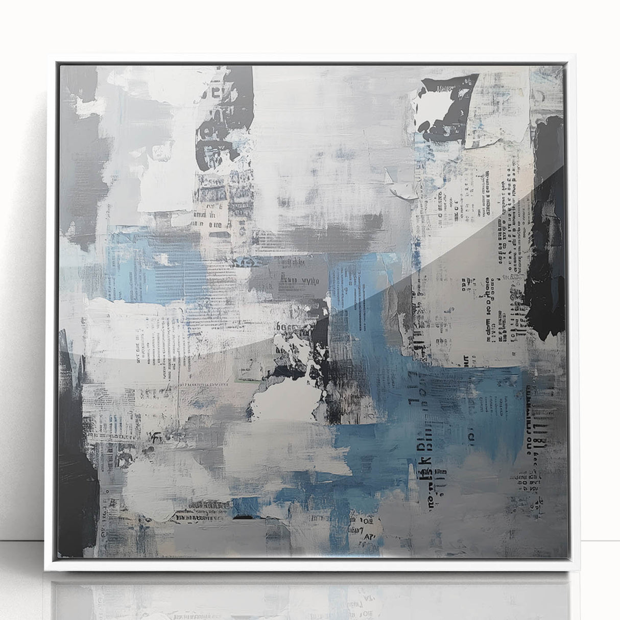 Contemporary Abstract Canvas – Blue, Gray & Textured Collage Art