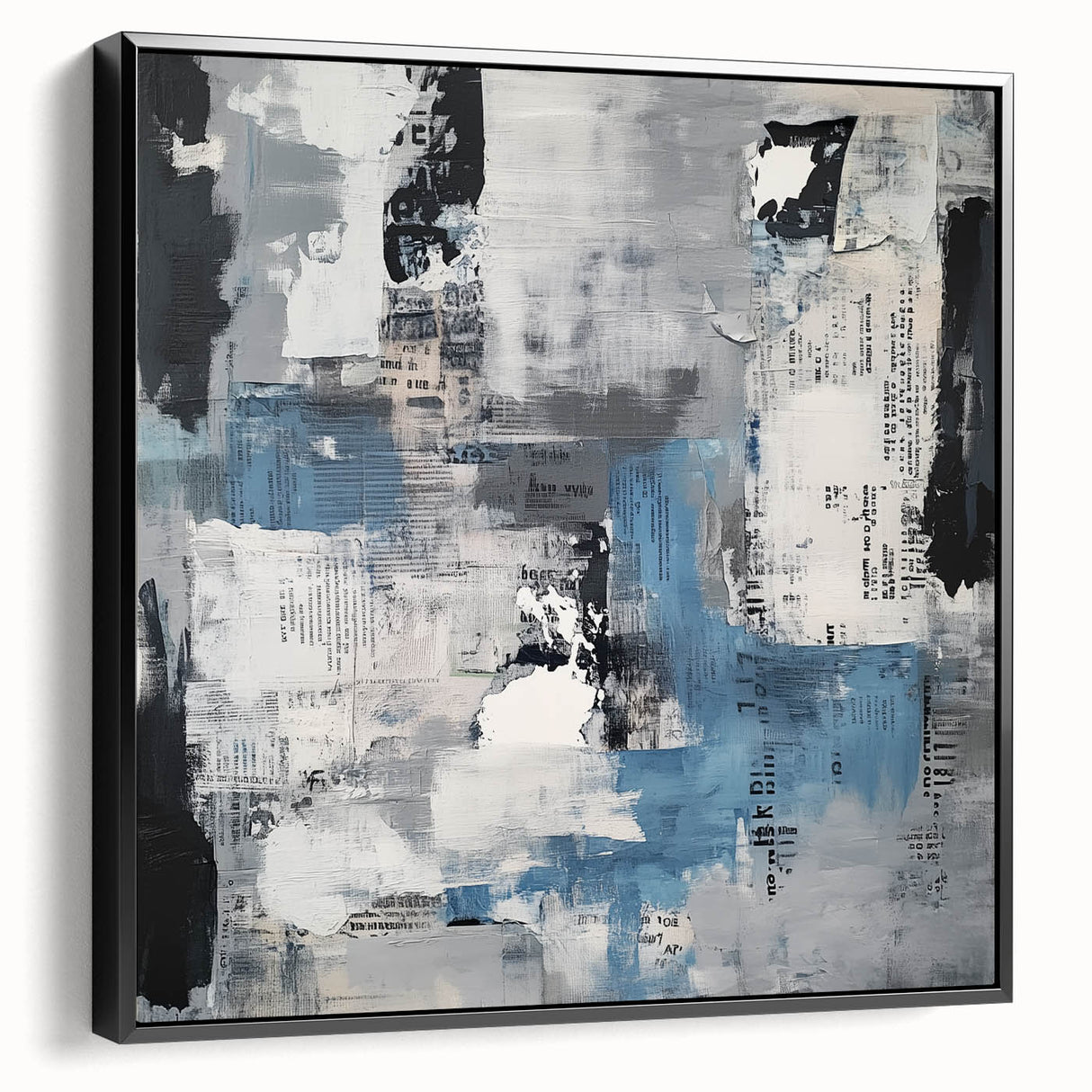Contemporary Abstract Canvas – Blue, Gray & Textured Collage Art