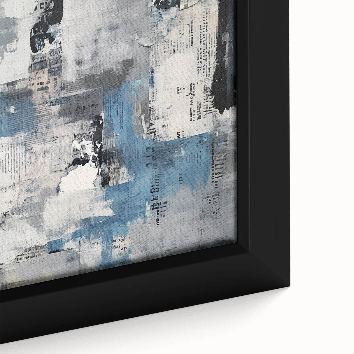 Contemporary Abstract Canvas – Blue, Gray & Textured Collage Art