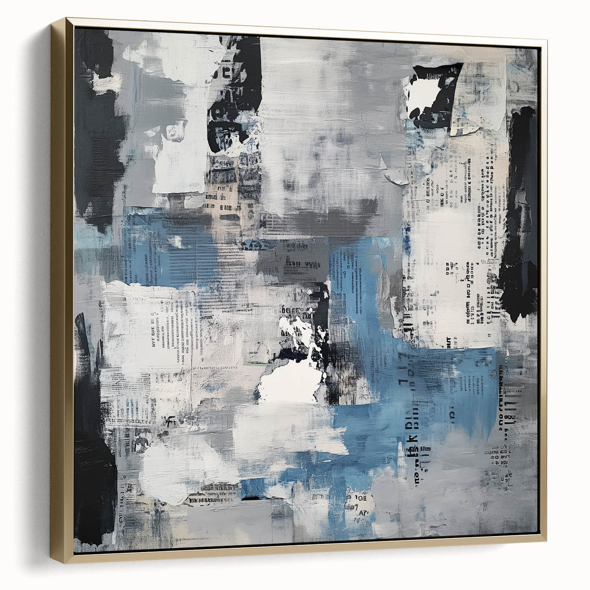 Contemporary Abstract Canvas – Blue, Gray & Textured Collage Art