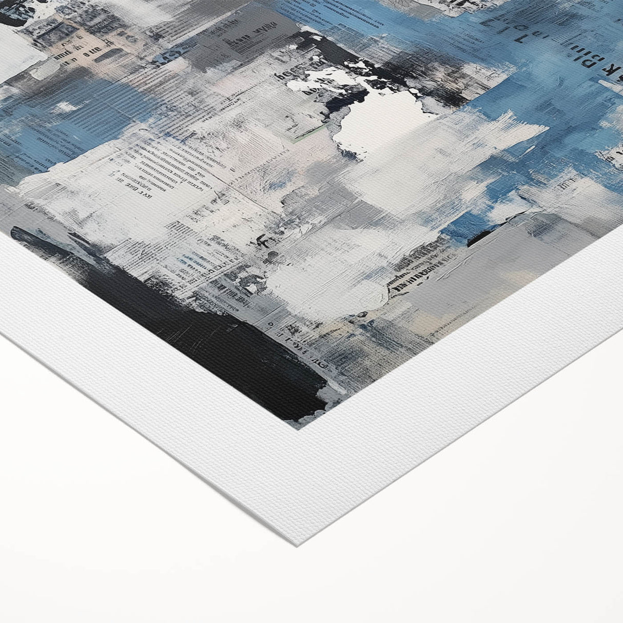 Contemporary Abstract Canvas – Blue, Gray & Textured Collage Art