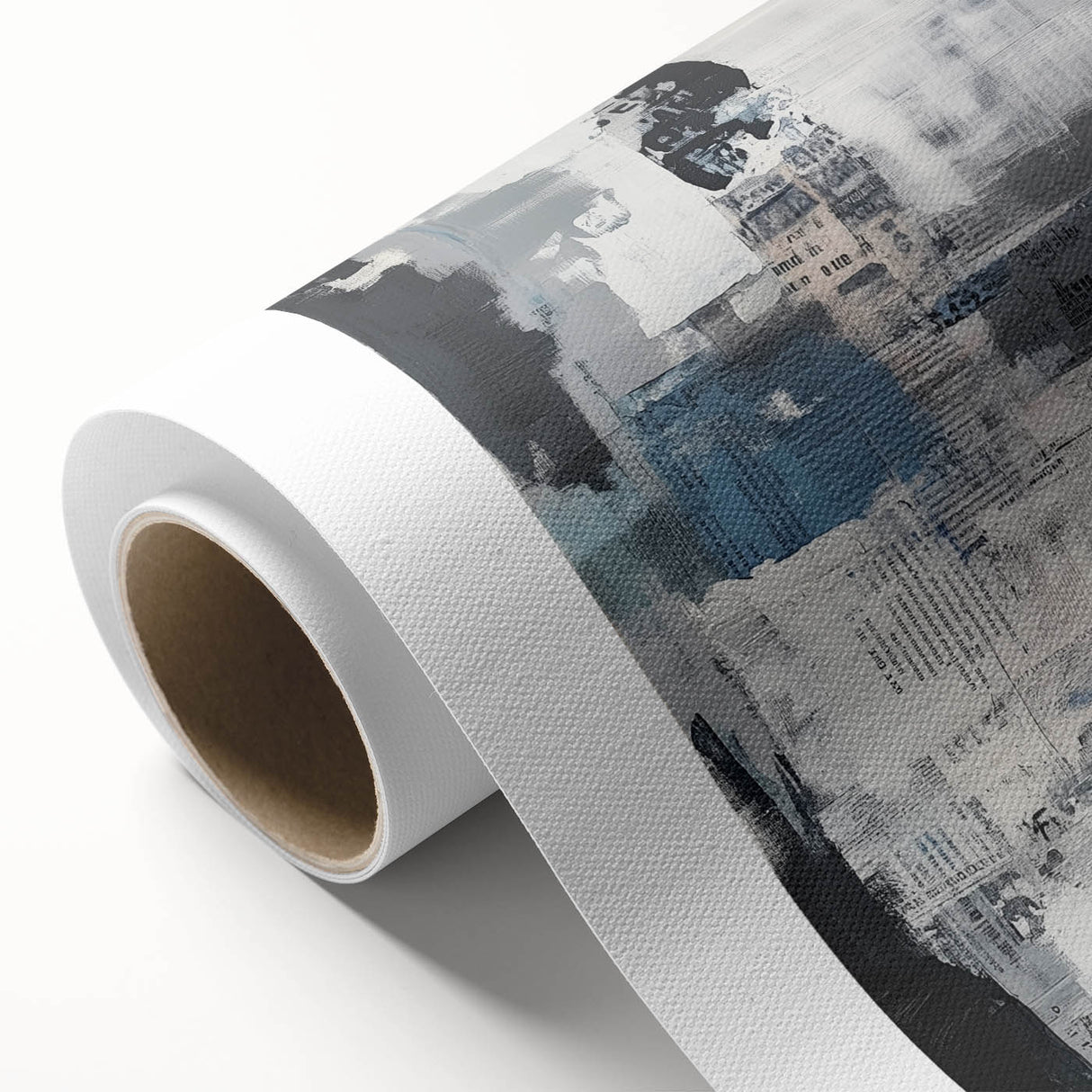 Contemporary Abstract Canvas – Blue, Gray & Textured Collage Art