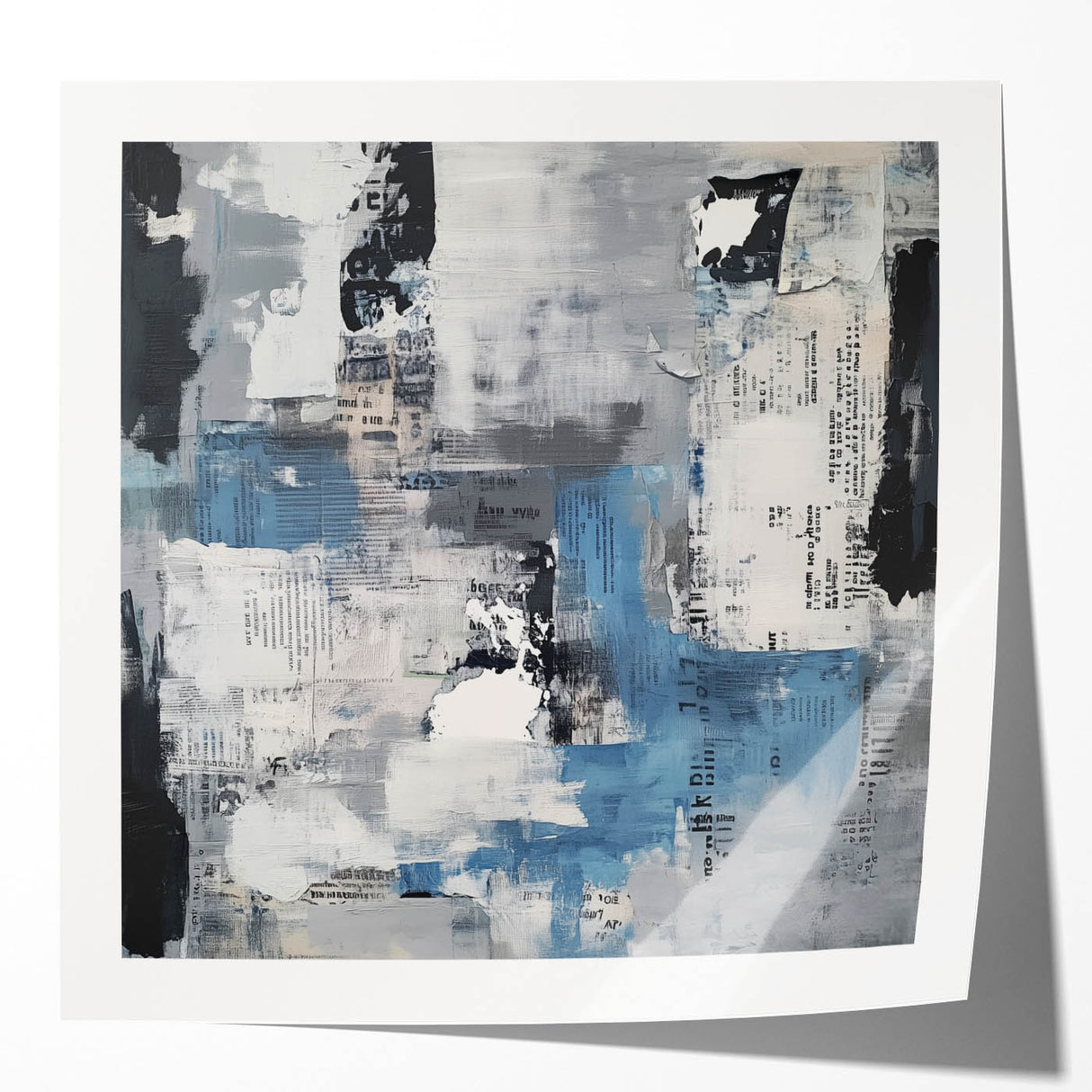 Contemporary Abstract Canvas – Blue, Gray & Textured Collage Art