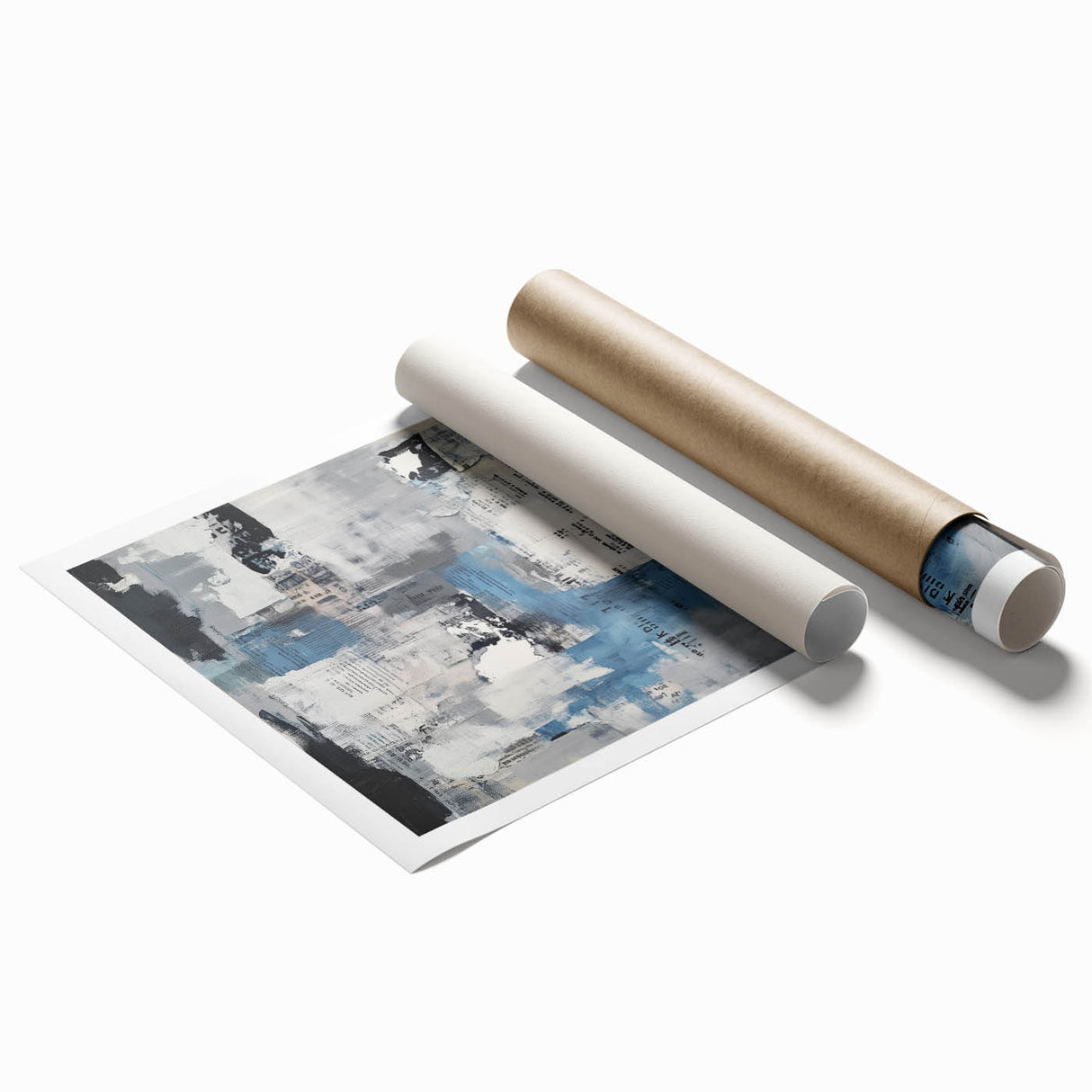 Contemporary Abstract Canvas – Blue, Gray & Textured Collage Art