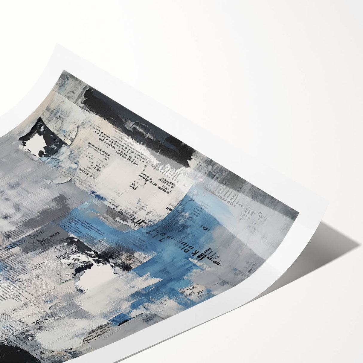 Contemporary Abstract Canvas – Blue, Gray & Textured Collage Art