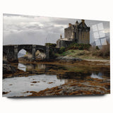 Acrylic wall art showcasing a stunning landscape with a majestic castle, displayed in a sleek glass frame, highlighting intricate details and vibrant colors.