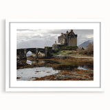 Elegant landscape artwork featuring a majestic castle framed with a white mat, showcasing intricate details and vibrant colors, ideal for home decor or gallery display.
