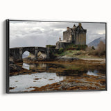 Framed canvas artwork showcasing a picturesque landscape with a castle, presented in a sleek black frame. Ideal for enhancing home decor with a touch of elegance.