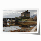 Rolled print showcasing a picturesque landscape with a majestic castle surrounded by lush greenery and vibrant skies, elegantly packaged in a protective tube.