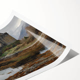 Rolled print showcasing a vibrant landscape featuring a majestic castle surrounded by lush greenery, packaged securely in a cardboard tube for safe delivery.