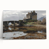 Stretched canvas artwork depicting a serene landscape with an elegant castle, featuring vibrant colors and intricate details, perfect for home decor or art collectors.